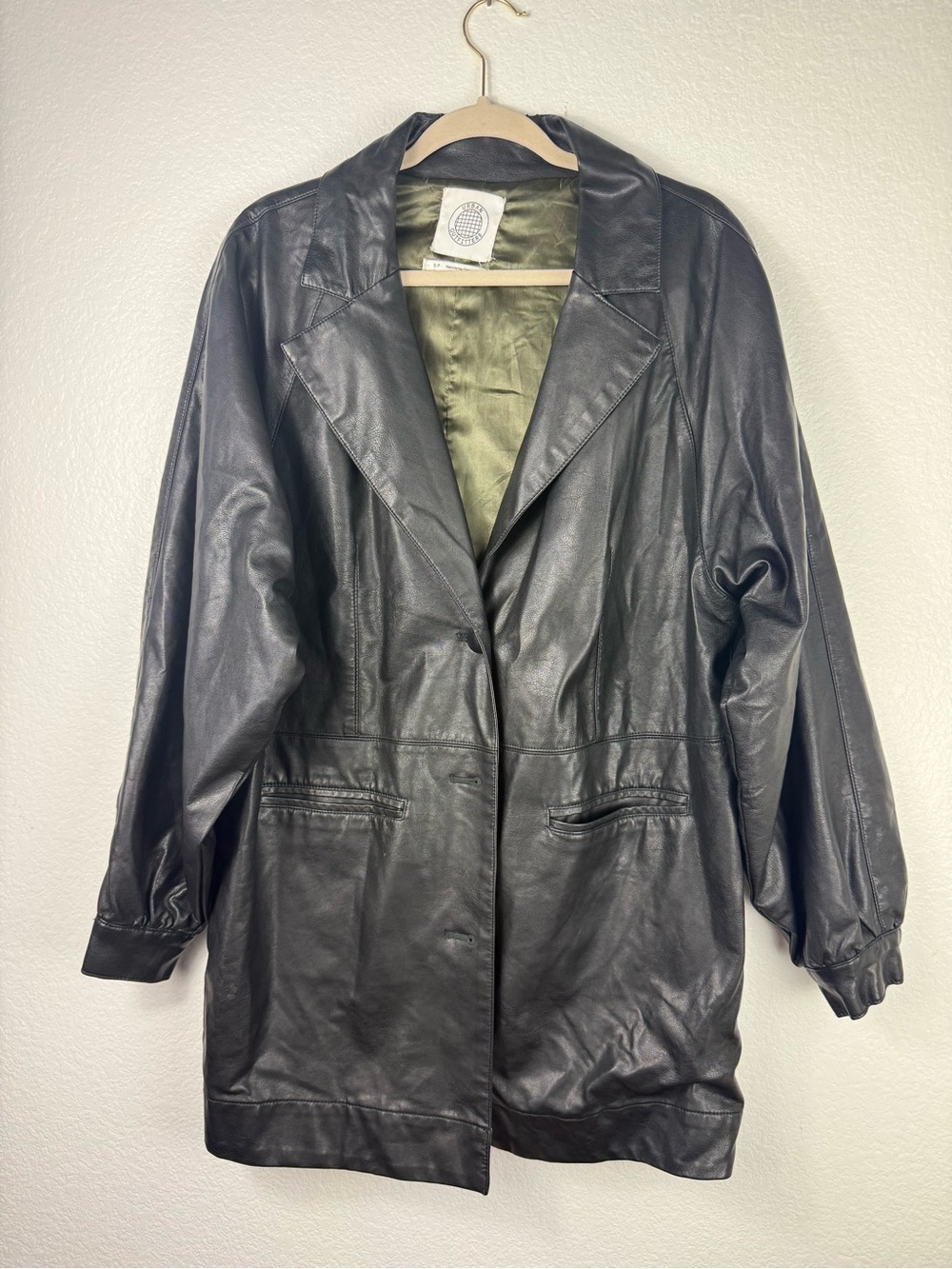 Urban Outfitters Black Leather Jacket trench coat size S